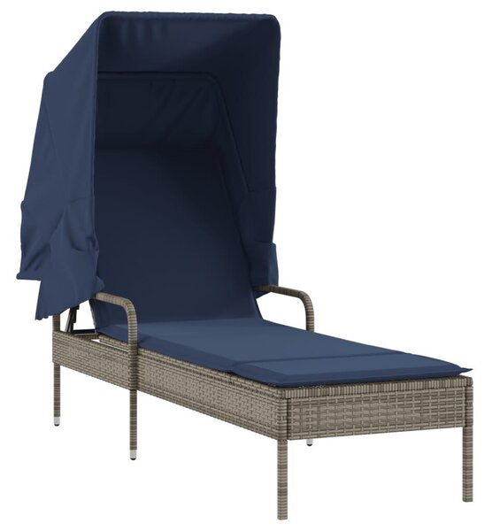 VidaXL szürke polyrattan napozóágy ponyvával