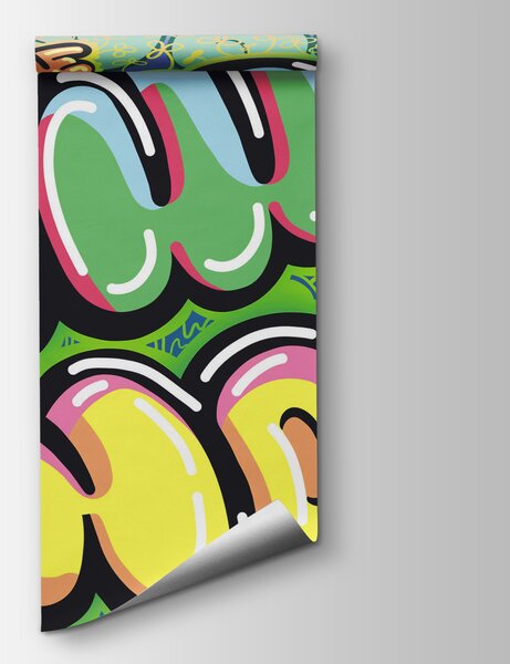 Fotótapéta Színes graffiti zöld háttéren, Modern fotótapéta, Népszerű fotótapéta, t00274 - Tapeko.hu