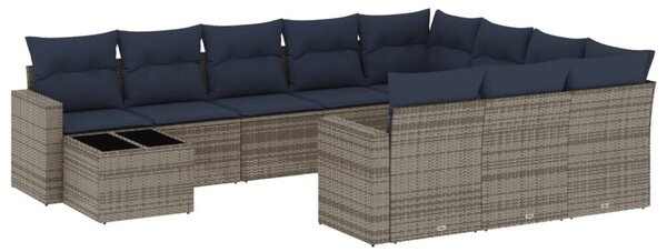 VidaXL 11 db szürke polyrattan kerti kanapégarnitúra párnákkal