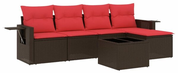 VidaXL 6 db barna polyrattan kerti kanapégarnitúra párnákkal