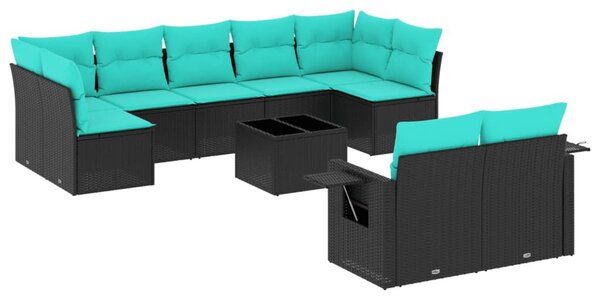 VidaXL 10 db fekete polyrattan kerti kanapégarnitúra párnákkal