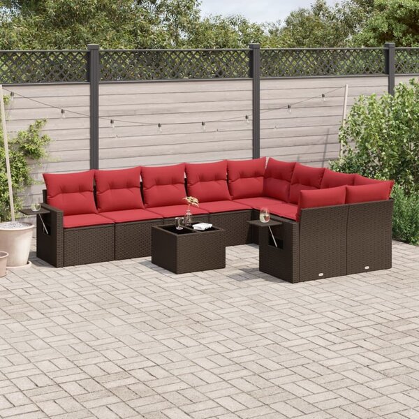 VidaXL 10 db barna polyrattan kerti kanapégarnitúra párnákkal