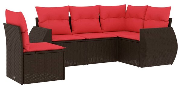 VidaXL 5 db barna polyrattan kerti kanapégarnitúra párnákkal