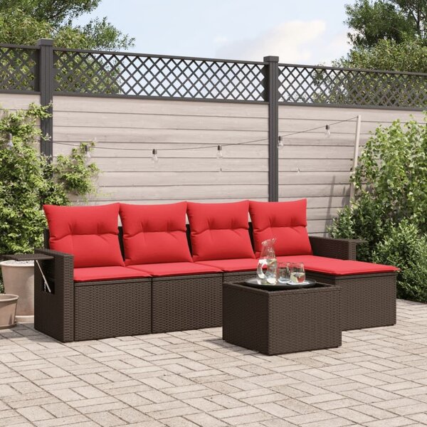 VidaXL 6 db barna polyrattan kerti kanapégarnitúra párnákkal