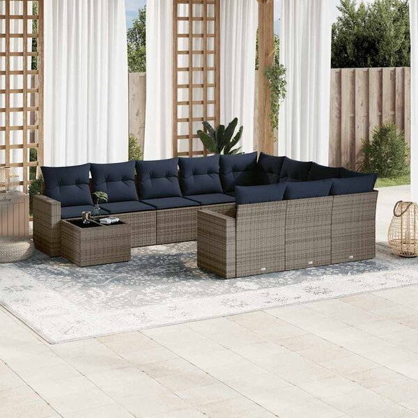 VidaXL 11 db szürke polyrattan kerti kanapégarnitúra párnákkal
