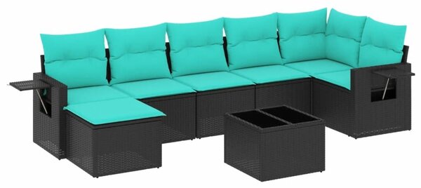 VidaXL 8 db fekete polyrattan kerti kanapégarnitúra párnákkal