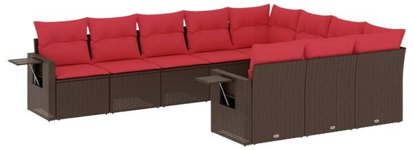 VidaXL 10 db barna polyrattan kerti kanapégarnitúra párnákkal