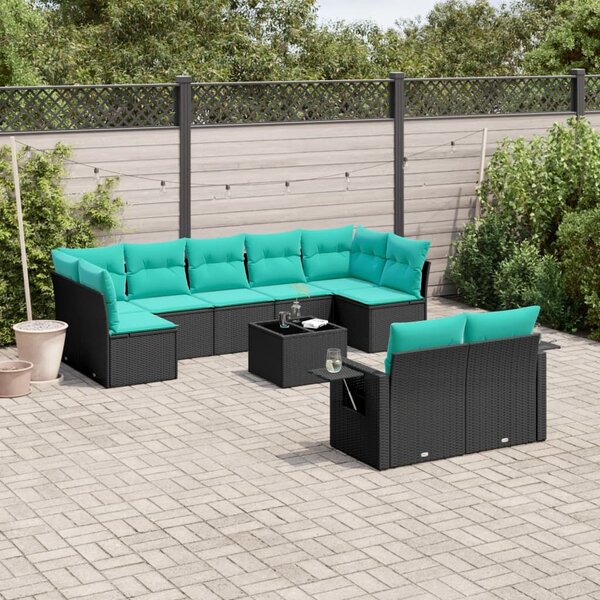VidaXL 10 db fekete polyrattan kerti kanapégarnitúra párnákkal
