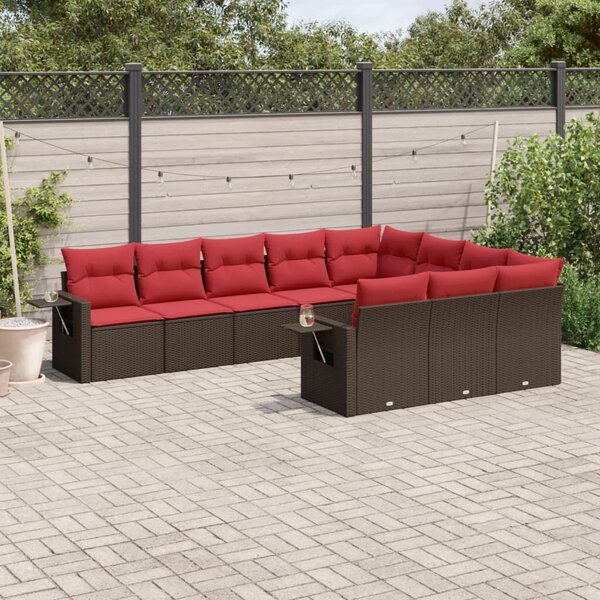 VidaXL 10 db barna polyrattan kerti kanapégarnitúra párnákkal