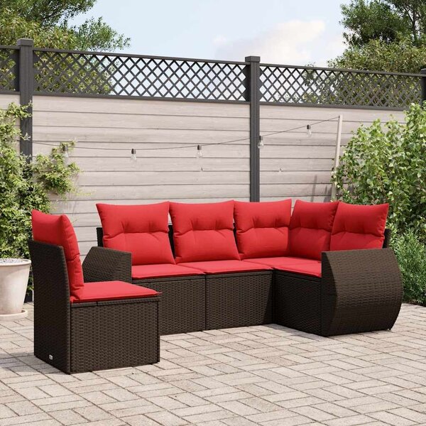 VidaXL 5 db barna polyrattan kerti kanapégarnitúra párnákkal
