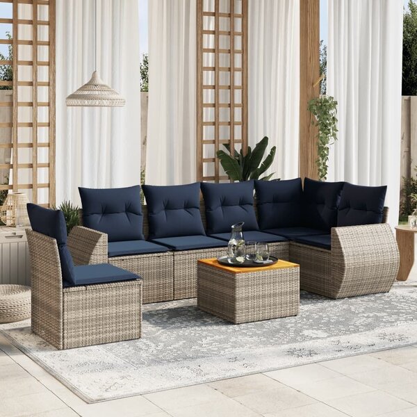 VidaXL 7 db szürke polyrattan kerti kanapégarnitúra párnákkal