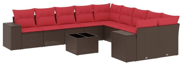VidaXL 11 db barna polyrattan kerti kanapégarnitúra párnákkal