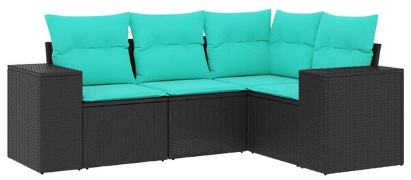 VidaXL 4 db fekete polyrattan kerti kanapégarnitúra párnákkal