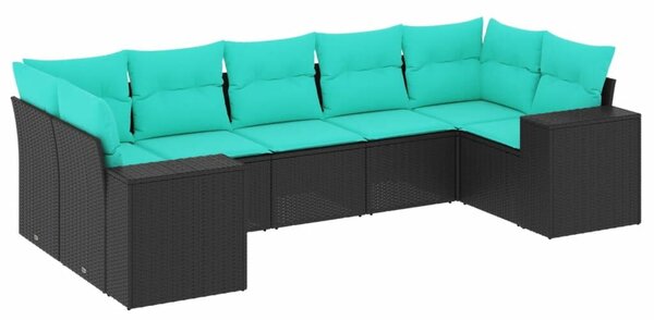 VidaXL 7 db fekete polyrattan kerti kanapégarnitúra párnákkal