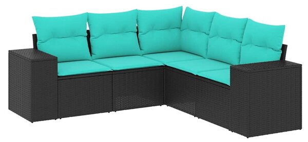 VidaXL 5 db fekete polyrattan kerti kanapégarnitúra párnákkal