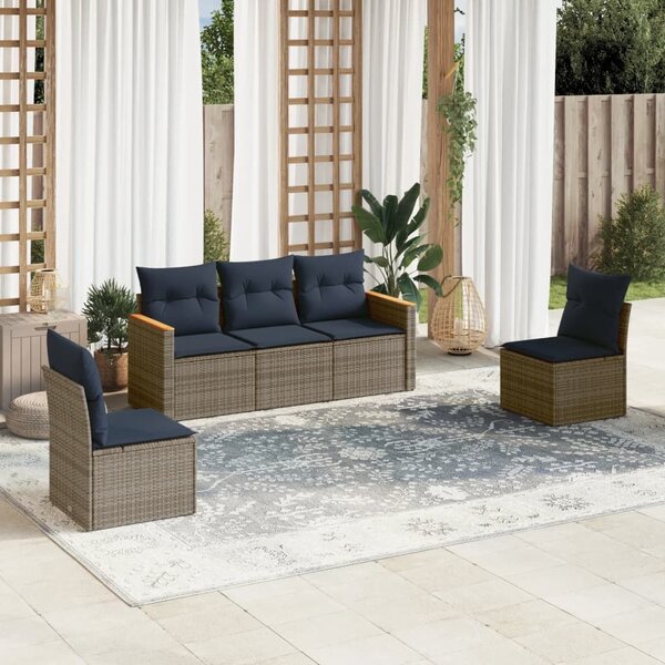VidaXL 5 db szürke polyrattan kerti kanapégarnitúra párnákkal