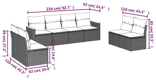 VidaXL 8 db fekete polyrattan kerti kanapégarnitúra párnákkal
