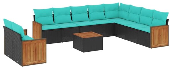 VidaXL 11 db fekete polyrattan kerti kanapégarnitúra párnákkal