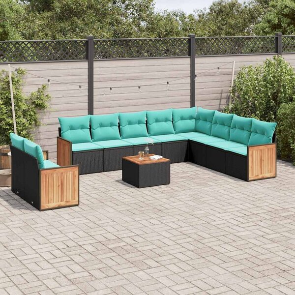 VidaXL 11 db fekete polyrattan kerti kanapégarnitúra párnákkal