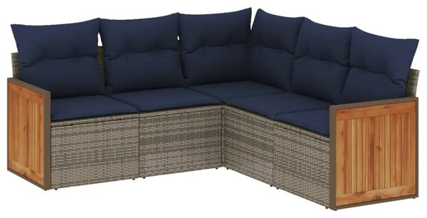 VidaXL 5 db szürke polyrattan kerti kanapégarnitúra párnákkal