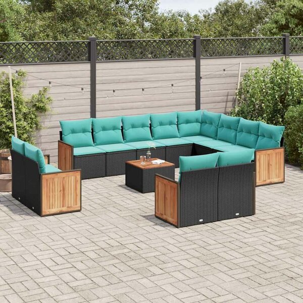 VidaXL 13 db fekete polyrattan kerti kanapégarnitúra párnákkal