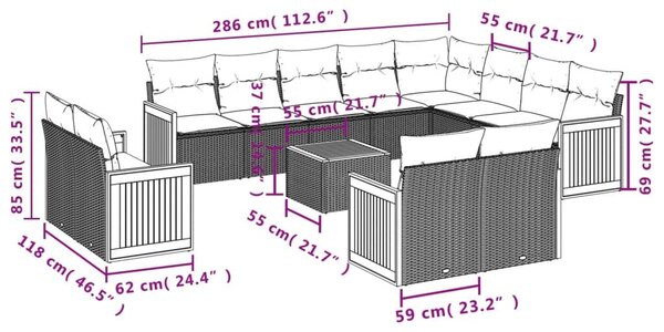 VidaXL 13 db fekete polyrattan kerti kanapégarnitúra párnákkal