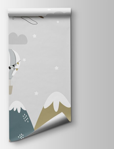 Fotótapéta Hegyekkel és repülőgépekkel díszített háttérkép, Léggömbös fotótapéta, Népszerű fotótapéta, w00401 - Tapeko.hu