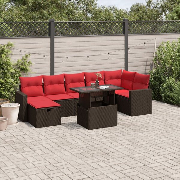 VidaXL 8 db barna polyrattan kerti kanapégarnitúra párnákkal