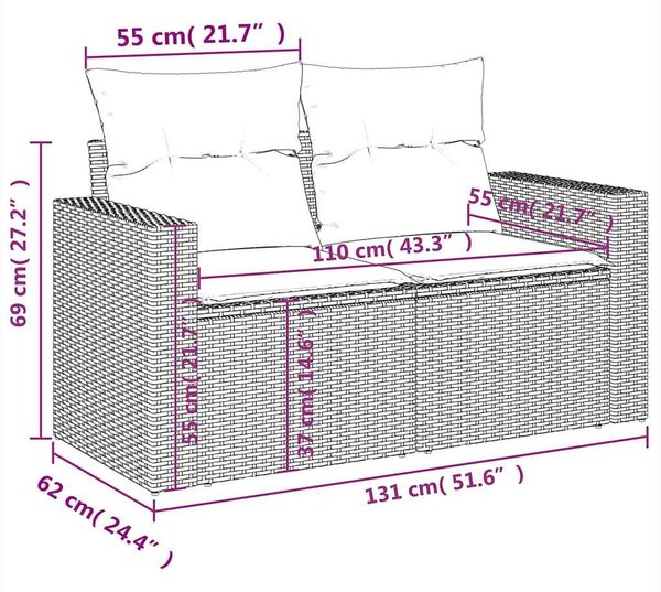 VidaXL 8 db barna polyrattan kerti kanapégarnitúra párnákkal