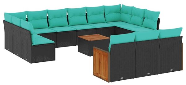 VidaXL 12 db fekete polyrattan kerti kanapégarnitúra párnákkal