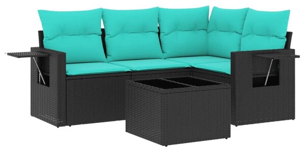 VidaXL 5 db fekete polyrattan kerti kanapégarnitúra párnákkal