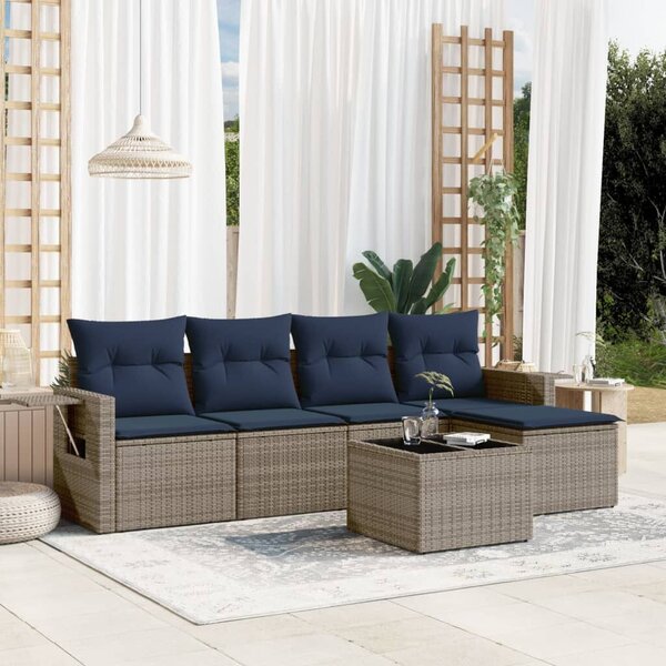 VidaXL 6 db szürke polyrattan kerti kanapégarnitúra párnákkal