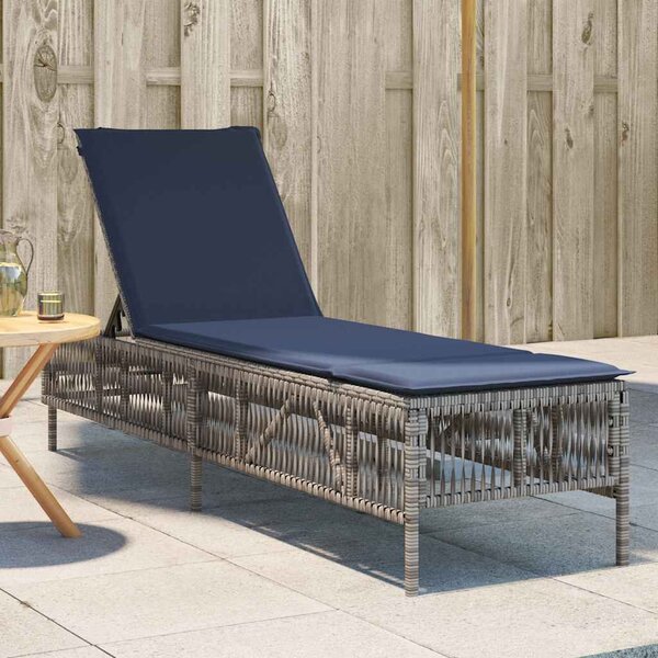VidaXL szürke polyrattan napozóágy párnával