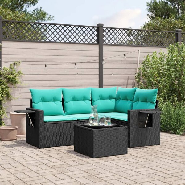 VidaXL 5 db fekete polyrattan kerti kanapégarnitúra párnákkal