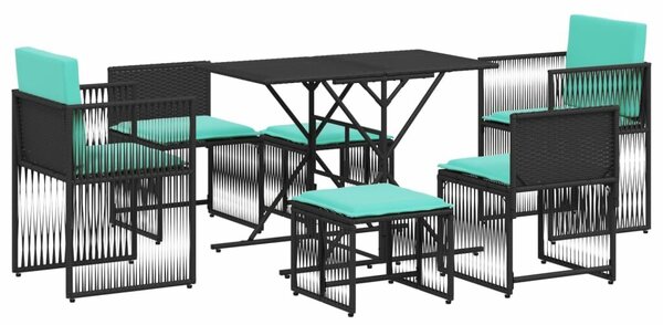 VidaXL 7 db fekete polyrattan kerti étkezőgarnitúra párnákkal