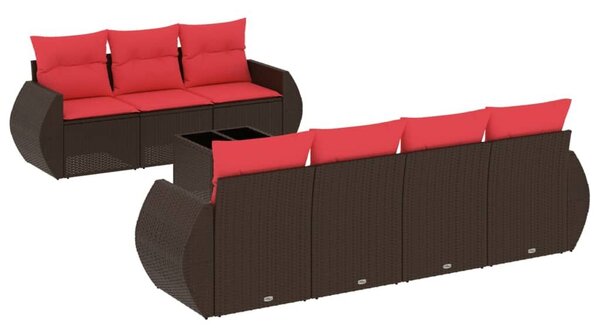 VidaXL 8 db barna polyrattan kerti kanapégarnitúra párnákkal