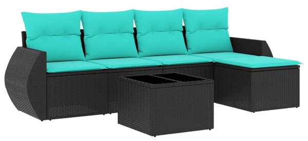 VidaXL 6 db fekete polyrattan kerti kanapégarnitúra párnákkal