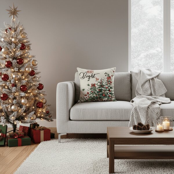 Karácsonyi párnahuzat HOLLY CHARM 45x45 cm, bézs
