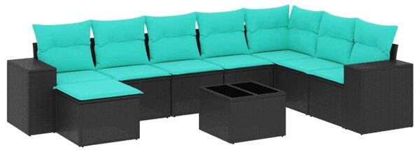 VidaXL 9 db fekete polyrattan kerti kanapégarnitúra párnákkal