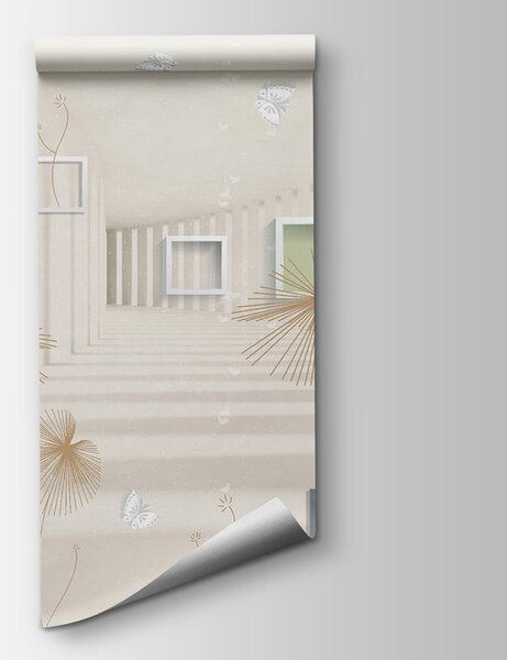 Fotótapéta Tapéta fehér és barna virágokkal és pillangókkal, 3D fotótapéta, Népszerű fotótapéta, u40860 - Tapeko.hu