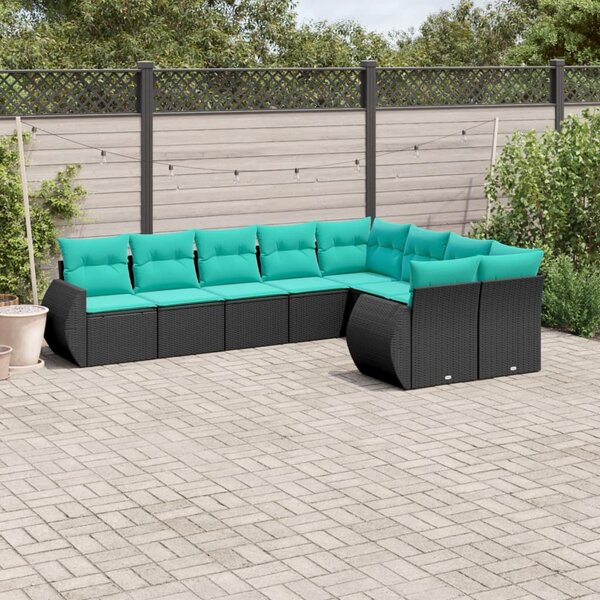 VidaXL 9 db fekete polyrattan kerti kanapégarnitúra párnákkal