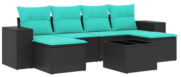VidaXL 7 db fekete polyrattan kerti kanapégarnitúra párnákkal