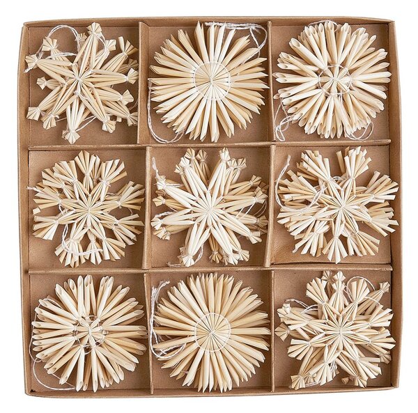 X-MAS szalma karácsonyfadísz készlet natúr-fehér 36 db Ø6cm