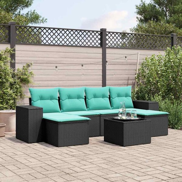VidaXL 7 db fekete polyrattan kerti kanapégarnitúra párnákkal