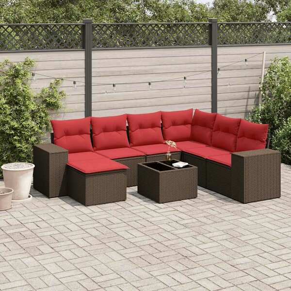 VidaXL 8 db barna polyrattan kerti kanapégarnitúra párnákkal