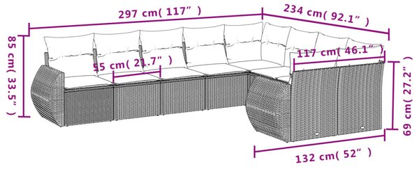 VidaXL 9 db fekete polyrattan kerti kanapégarnitúra párnákkal