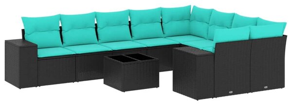 VidaXL 10 db fekete polyrattan kerti kanapégarnitúra párnákkal