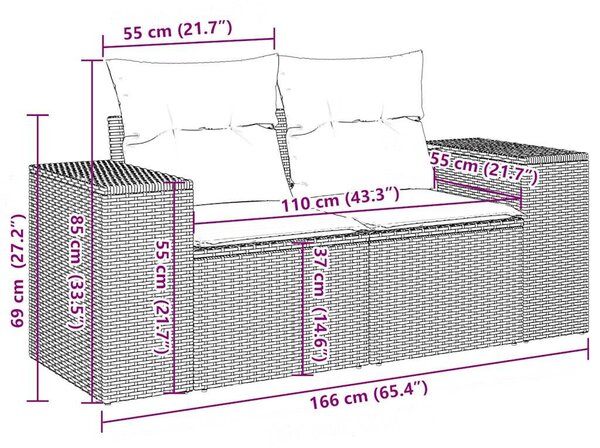 VidaXL 10 db fekete polyrattan kerti kanapégarnitúra párnákkal