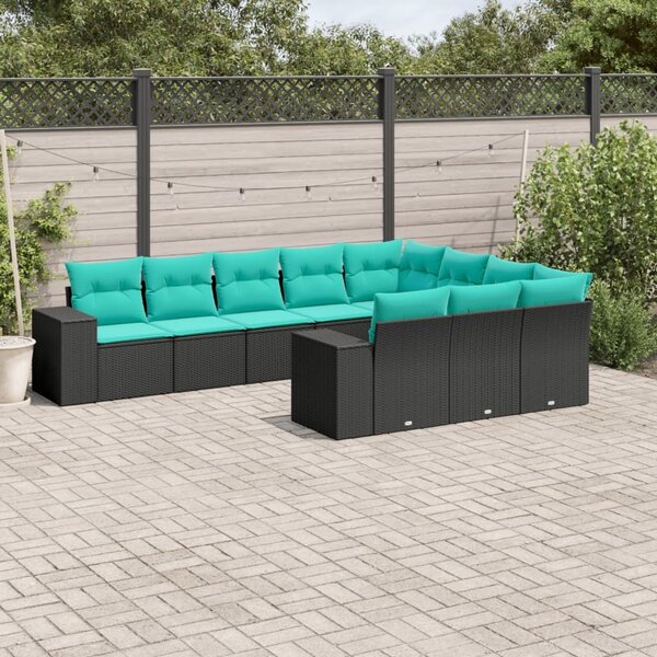 VidaXL 10 db fekete polyrattan kerti kanapégarnitúra párnákkal