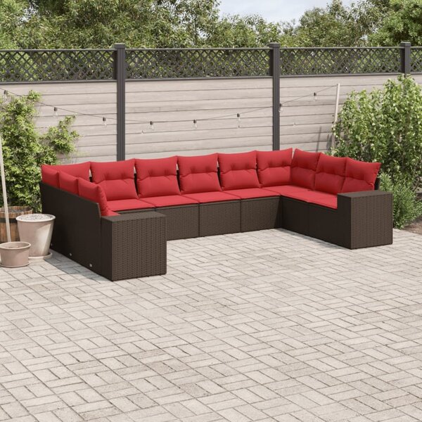 VidaXL 10 db barna polyrattan kerti kanapégarnitúra párnákkal